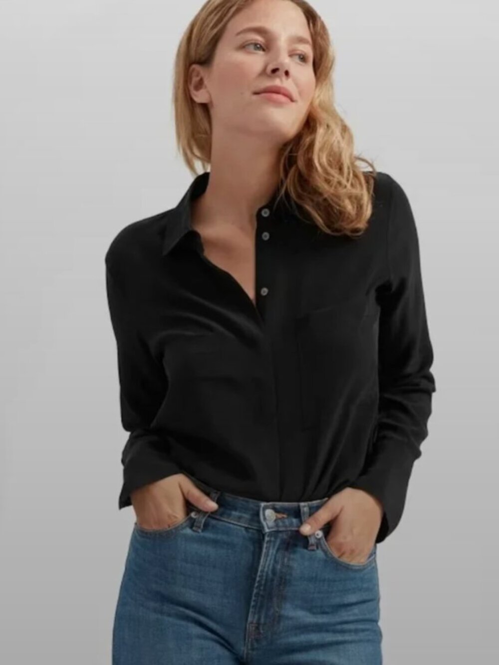 Everlane Black Silk Button-Up Shirt collared 0